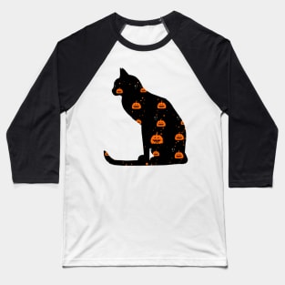 Halloween Black Cat With Pumpkin Baseball T-Shirt